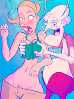 Super hero doggystyling a blue alien girl