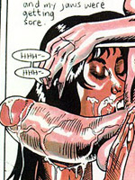 Picked up in the clun busty cartoon beauty involved in rought threesome sex by two dudes.
