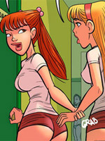 Lustful velma and daphne giving shaggy a team blowjob in a cool porn comix