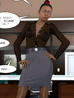 Dude in a blue shirt and glasses from 3d porn comix gets horny watching cool ebony slut