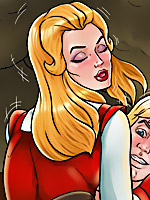 Magnificent red maiden gets mouthful of sperm after dirty blowjob in a cool cartoon gallery