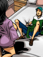 Very big sexy brunette in a purple gown fucking hard a dude in a cap in cool xxx toon