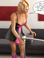 Blonde cartoon ladyboy taking off her peignoir and bounds her lover before dominating him.