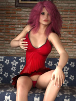 Amazing vixen in a redress with pink hair massaging her toon asshole